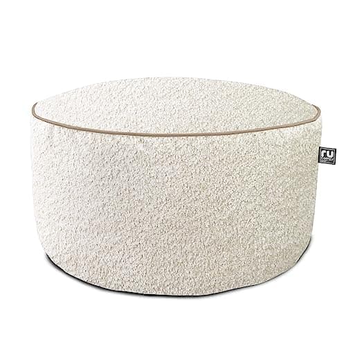 Image of rucomfy Beanbags Snug Drum Pouffe with Filling - Large Round Footstool Ottoman - Living Room Furniture Accessories - Machine Washable - 63cm x 35cm - Oat
