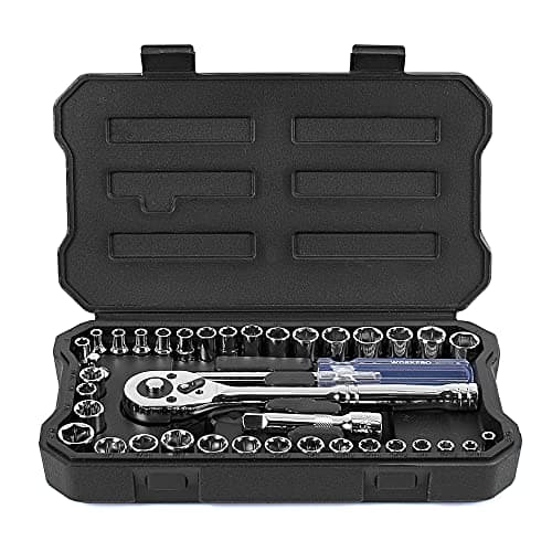 Image of WORKPRO 39-Piece Drive Socket Set 1/4''3/8'', CR-V Metric and Imperial Sockets with Quick-Release Ratchet Wrench, Compact Sockets Set for Car Repair
