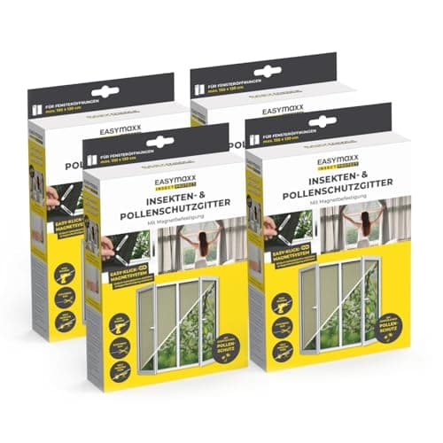 Image of EASYmaxx Fly Screen for Windows with Pollen Protection | With magnetic attachment | Can be Cut to Size up to 150x130 cm | Easy Installation with 12 Magnets - no Drilling or screwing [4 Pieces]