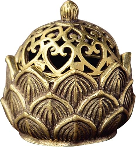 Image of Lotus Incense Holder, Vintage Flower Cone Burner, Gold, 2.9 x 3 cm, Home Decor
