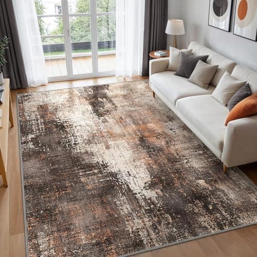 Image of BEIMO Modern Abstract Rugs Living Room, Rugs for Bedroom 120x170cm Machine Non-Slip Washable Rug Earthen Brown Carpet Faux Short Pile Area Rug for Dining Room Kitchen Office