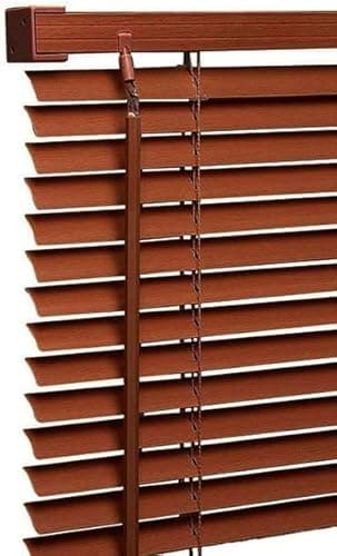 Image of Ruby Deals PVC Venetian Blind Blinds Window 25mm Thin Slats Kitchen Window Blinds Treatments Easy Fit Curtains Trimmable Fittings Home Office(Walnut Wood Grain Effect 45W x 150H cm)