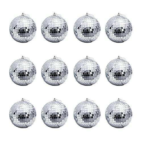Image of 12 Pcs 1.2 Inch Silver Mirror Disco Balls Christmas Tree Bauble Hanging Ball for Home Party Christmas Wedding Decoration Lighting Effect