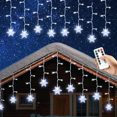 Image of AUAUY Snowflake Fairy Lights, 4m 96 LED Christmas Decoration Lights, Waterproof Copper Wire String Light for Christmas Wedding Bedroom Party Birthday Holiday Decorations Indoor&Outdoor-Cold White