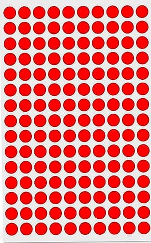 Image of Rubigo 8mm Coloured Dot Stickers – 1500/3000 Sticky Dots in 10 Assorted Colours, Circle Labels for Calendars, Planners, Crafts, Office & School Use (Red, 1500 Dots)