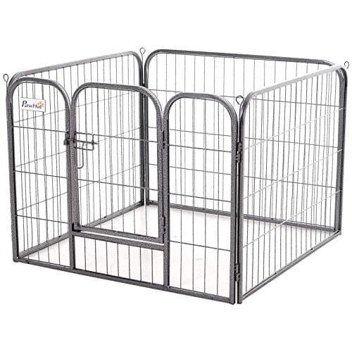 Image of Pawhut Heavy Duty 4 Panel Pet Playpen Foldable Metal Dog Crate Kennel Both Indoor Outdoor Use Collapsible Design, 82 x 82 x 60 cm, 8.39 kg