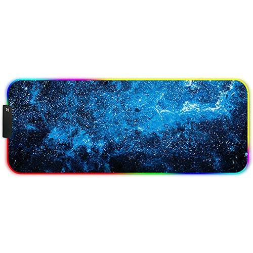 Image of DORRISO RGB Gaming Mouse Pads Large XL 800x300x3 mm Led Mousepad Anti-slip Rubber Base Computer Keyboard Mice Mat for PC Laptop Desk Gaming Mouse Mats Blue