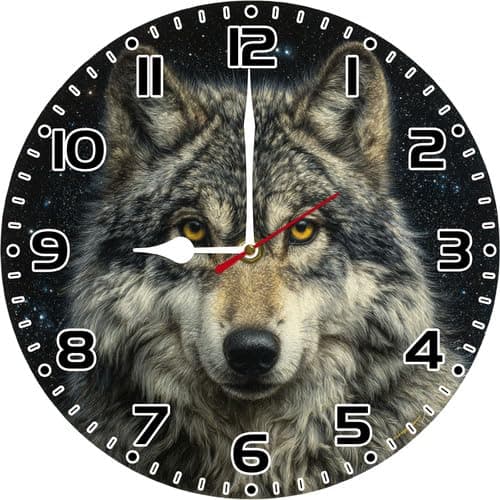 Image of Horienteeon Wolf Wall Clock 30cm Wooden Silent Non Ticking Round Wall Clock Home Decor Battery Operated Decorative for Living Room Kitchen Bedroom Clocks Art