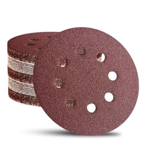 Image of 52 Pack 5 Inch 8-Hole Hook and Loop Sanding Discs Sandpaper Red Round 60 80 120 220 320 Mixed Grits Sandpaper for Random Orbital Sander