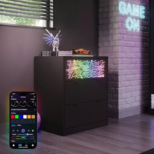 Image of X-Rocker NeoNite LED Light-Up Chest of Drawers with Neo Motion Sync App Controlled Lights - Black