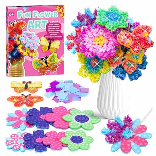 Image of WhizWinks Poke in Fun Art Flower Bouquet, Mess Free Sewing Craft Kits for Kids, DIY Creative Activity Gifts for 6 7 8 9 10 Year Old Girls, Christmas Birthday Gifts for Girls Age 5-12