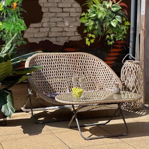 Image of Dawsons Living Faux Rattan Bistro Set - Choice of Colours - Conservatory Garden Patio and Decking Furniture Chairs and Glass Top Table Set (Clay Natural)