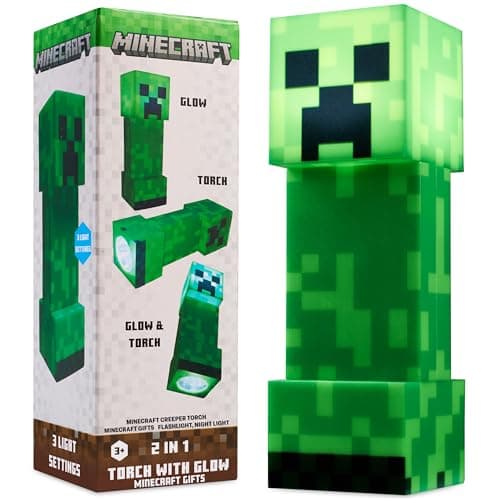 Image of Minecraft Creeper Torch Night Light, 2-in-1 Torch & Lamp, Flashlight with 3 Modes, USB & Battery-Powered Gaming Decor, Gifts for Gamers