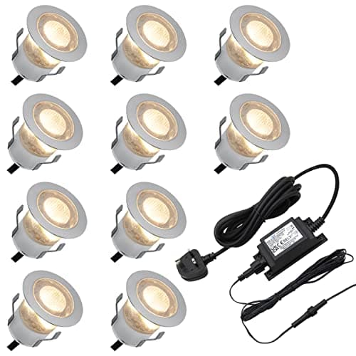 Image of Long Life Lamp Company IP68 Outdoor LED Decking Lights 30mm Round Warm White 3000k 10 Kit DEC10WW
