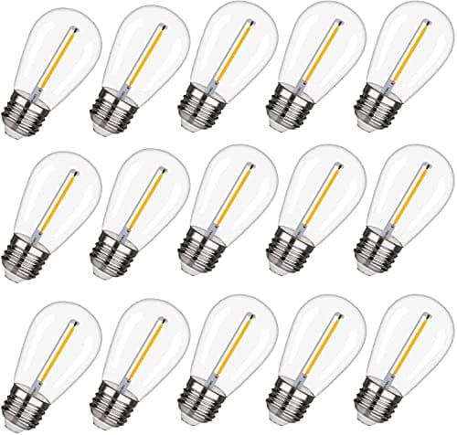 Image of 15 Pack Yourfires Shatterproof & Waterproof S14 Replacement LED Light Bulbs –1W Equivalent to 10W, White Warm 2200K Outdoor String Lights Vintage LED Filament Bulb, E27 Base Edison LED Light Bulbs