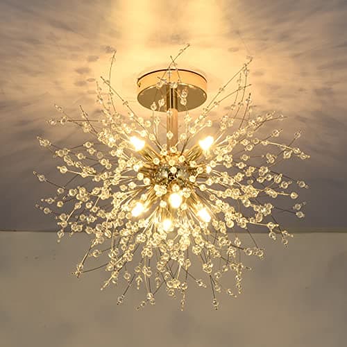 Image of Rayofly Modern Crystal Chandeliers Ceiling Light, Firework Ceiling Lights, Gold, K9 Crystals Fireworks Pendant Lights, Metal, Chandeliers for Living Room, Bedroom, Dining Room, Hallway, Kitchen, 8 G9