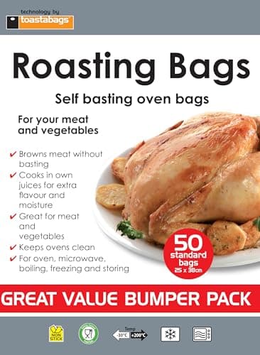Image of Toastabags Oven Roasting Bags Standard 25x38cm (50 Pack) – Juicy, Tender Roasts – Mess-Free Cooking – Ideal for Chicken, Meat & Vegetables