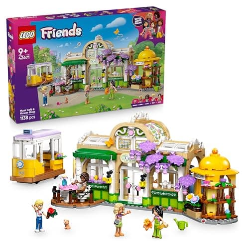 Image of LEGO Friends Plant Café & Flower Shop Toy with 4 Mini Dolls, a Pet Cat Figure, Tram and Kitchen Accessories incl. Pastries, Cups & a Teapot - Birthday Gift for 9+ Year Old Girls - 42671