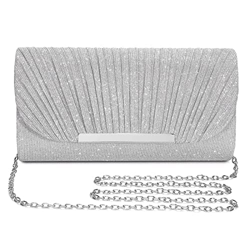 Image of UBAYMAX Evening Clutch Purse Bags for Women Ladies Bride Wedding Prom Party, Silver Clutch Evening Bag, Sparkly Clutch Purse Glitter Handbag Purse with Removable Chain for Formal Dress