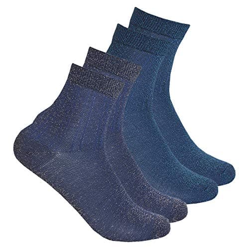 Image of Ladies Party Glitter Ankle Crew Socks Sparkle Navy with Silver Blue Glitter 2 Pack 4-8