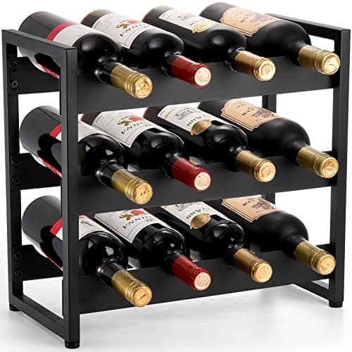 Image of AVLA 12 Bottles Wine Rack Countertop, Freestanding 3 Tier Wine Holder, Liquor Display Storage Organizer Stand, Free Standing Floor Wine Cabinet Shelf for Kitchen Wine Cellar Tabletop Bar Dining Room
