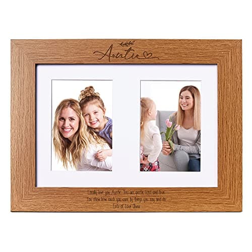 Image of Personalised Auntie Double Photo Picture Frame With Leaf Landscape