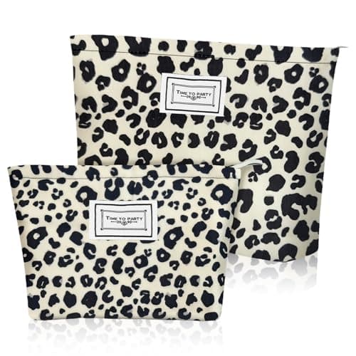 Image of Aucuu Cosmetic Bags, 2 Pcs Leopard Print Cosmetic Bag, Leopard Print Printing Toiletry Bag, Multifunctional Travel Makeup Bag with Metal Zipper for Women Girls Gift