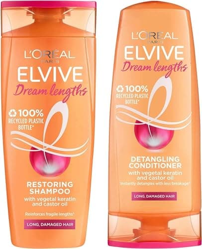 Image of L'Oréal Elvive Dream Lengths Shampoo 250ml & Conditioner 200ml Set for Long Hair, Nourishing Repair with Castor Oil & Vitamins for Damaged Ends, Smooth & Strong Hair