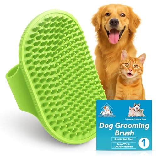 Image of SOL 1pk Dog Grooming Brush for Pets, 12.5 x 8.6cm Soft Silicone Bristle Dog & Puppy Brush, Hand Strap Design for Secure & Comfortable Use, Lightweight, Easy to Handle & Clean, Ideal for Massage & Bath
