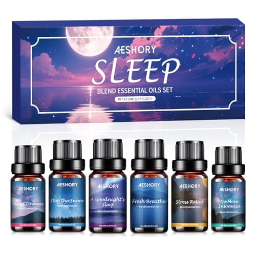 Image of Aeshory 6 x 10ml Sleep Essential Oils Blend Set for Diffusers for Home, Natural Aromatherapy Oil - Fresh Breathe, Stress Relief, Stop the Snore, No More Insomnia, Sweet Dreams, A Goodnight's Sleep