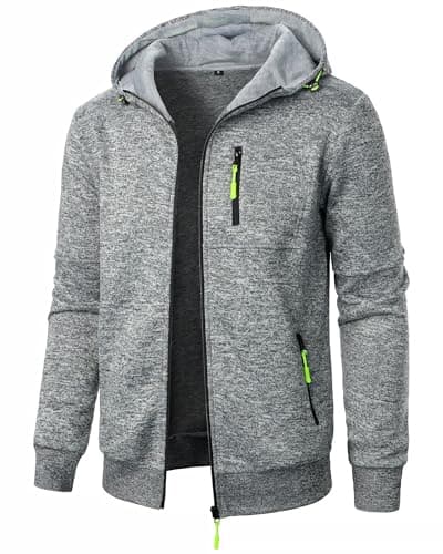 Image of Casuayaloo Mens Zip up Fleece Hoodies Pullover Zipper Hooded Sweatshirt Long Sleeve Tops Grey XL