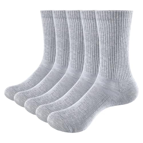 Image of YUEDGE Women's Basic Womens Socks Light Grey Breathable Cotton Socks Classic Formal Office School Dress Socks For Women Ladies 4-7, 5 Pairs