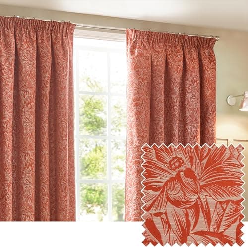 Image of furn. Wylder Nature Grantley Jacquard Pencil Pleat Curtains - 2 Panels - Width x Drop - 168 x 183cm (66 x 72) - Brick