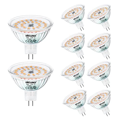 Image of DiCUNO MR16 LED Light Bulbs 6W, GU5.3 Spotlight Bulb 12V, Equivalent to 70W Halogen, Warm White 2700K, 530LM, 120° Beam Angle, GU5.3 Bi-Pin Base Track Light, 10 Packs