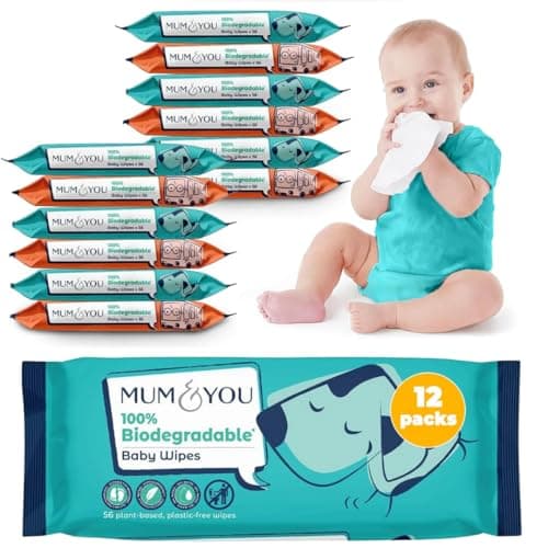 Image of Mum & You Baby Wipes Multipack - 672 Biodegradable Wet Wipes (12 Packs) | 99.4% Water. Ideal for Sensitive Newborn Skin | Baby Wipes Bulk, Bum Wipes, Wet Tissue, wet wipes baby