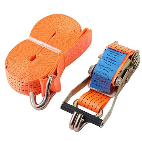 Image of KATSU Tools 5000kg (5 Tonne) 10m Ratchet Tie Down Lashing Strap Heavy Duty Tensioning Belt Material Handling EN 12195-2 with Belt Width of 5cm + Claw Hook