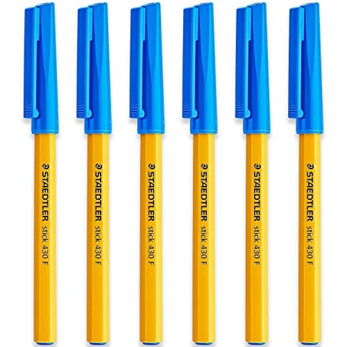 Image of STAEDTLER Fine 0.3mm 430 F Stick Ballpoint Pens Writing Pen Smooth - Blue Ink - Pack Of 6
