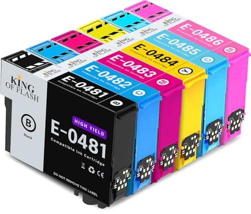Image of KING OF FLASH 1 Full Sets Compatible Printer Ink Cartridges For T0487-1 x Cyan, 1 x Magenta, 1 x Yellow, 1 x Black, 1 x Light Cyan, 1 x Light Magenta R200,R220,R300,R300M,R320,R340