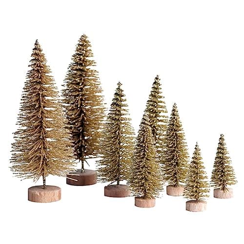 Image of 8 Pcs Mini Christmas Tree,Bottle Brush Trees with Wood Base, Artificial Tabletop Christmas Tree DIY Crafts Ornaments Winter Decorations for Home Party Decor (Gold)