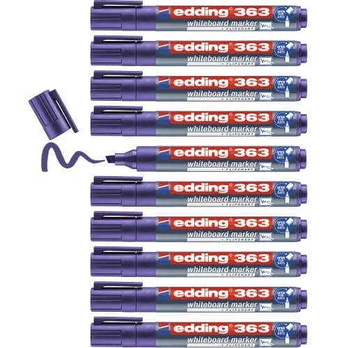 Image of edding 363 whiteboard marker - violet - 10 whiteboard pens - chisel tip 1-5 mm - whiteboard pen dry wipe - for whiteboards, flipcharts, pinboards, magnetic and memo boards - sketchnotes