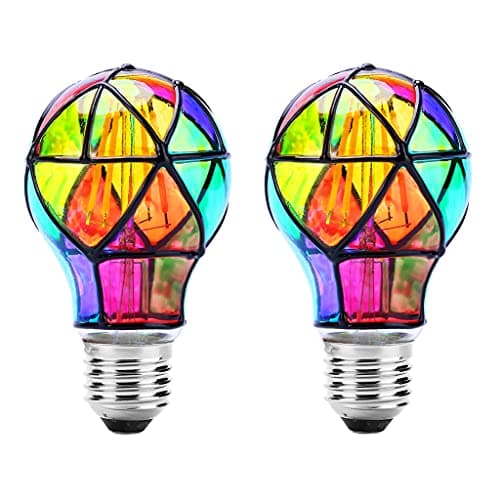 Image of Lpraer E27 Edison Light Bulb 2 Packs Stained Glass Screw Decorative Blown Bulb 3.5W ST64 LED Filament Bulb Replacement for Bedroom Living Room Home Christmas Decoration Halloween