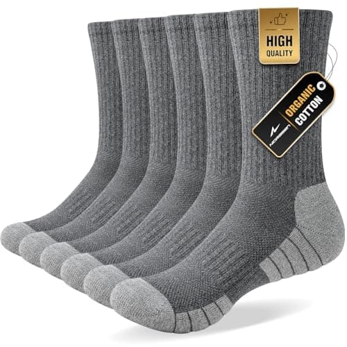 Image of Niorasen 6 Pairs Mens Socks, Cushioned Breathable Sports Socks Outdoor Multipack, Comfortable Crew Cotton Athletic sock for Work Walking Hiking Running, Grey 9-12