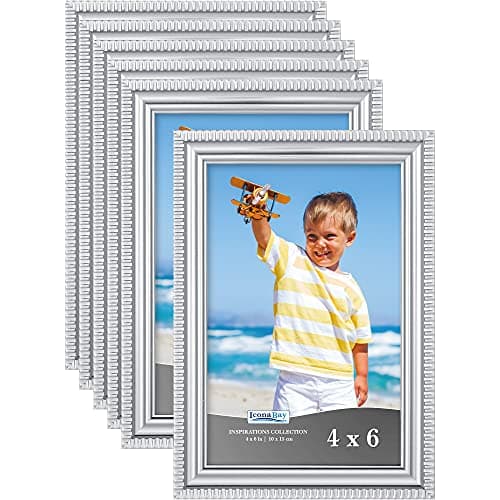 Image of Icona Bay - 6x4 inch Picture Frames - Silver, 6 Pack - Beautifully Detailed Moulding - Contemporary Picture Frame Set - Wall Mount or Table Top - Inspirations Collection