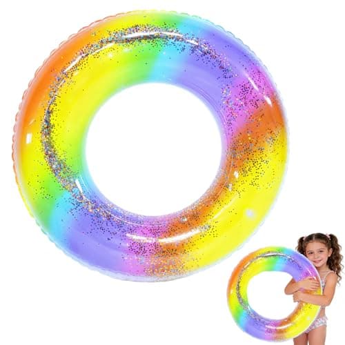 Image of Rainbow Sequins Swimming Ring Inflatable Rubber Rings for Kids 4-9 Years,70cm Inflatable Pool Ring Floaties Swim Rings Water Float Inflatables Pool Float for Boys Girls Beach Summer Water Party Sport
