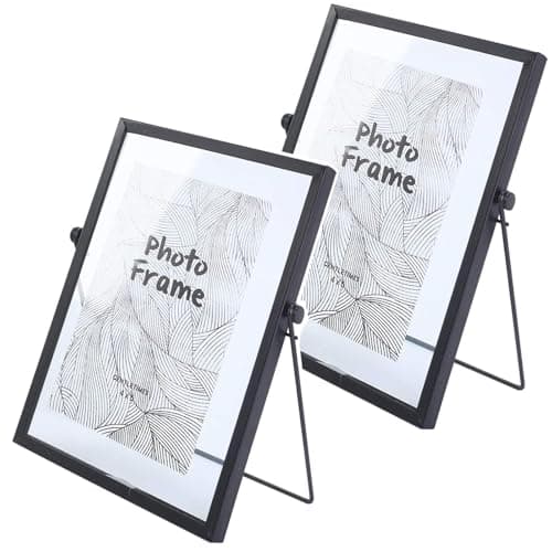 Image of 2 Pack Vintage Black Glass Picture Frames,15*20cm Metal Desk Photo Frame for Home,Office Decor, Vertical Floating Artwork DIY Frame for Photos, Tabletop Display, Plant Specimen, Pressed Flowers(Black)