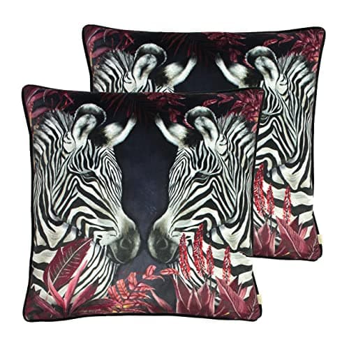 Image of Evans Lichfield Zinara Twin Zebras Feather Filled Cushions Twin Pack, Black, 50 x 50cm