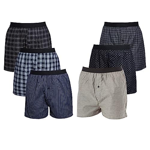 Image of Sock Stack Pack Of 6 Mens Boxers Woven Boxershorts Loose Fit Comfort Waistband Underwear For Men MB02, Large Multicolor