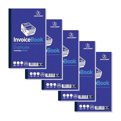 Image of Challenge 210 x 130 mm Duplicate Book Carbonless Invoice without Vat/Tax, 100 Pages, Set of 5,Blue