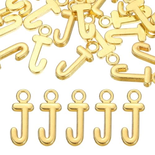 Image of sourcing map 40Pcs Letter Charm, Alloy Letter J Initial Alphabet Charm for DIY Crafts Jewelry Making Bracelets Earrings Necklace, Gold