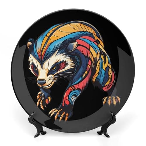 Image of Colorful Aggressive Badger Ceramic Decorative Plates for Display Ornaments with Stand for Kitchen Home Decor